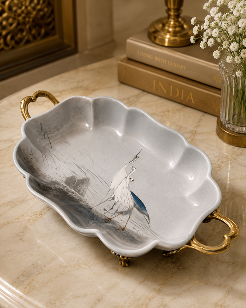 Hand-Painted Heron Heritage Serving Bowl