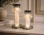 Sculptural Crystal & Marble Candle Holders – Set of 2