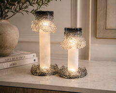 Sculptural Crystal & Marble Candle Holders – Set of 2
