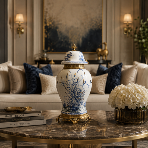 Imperial Blue Garden Decorative Jar