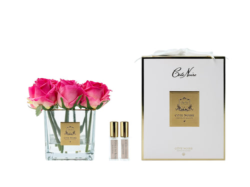 Couture Rose Buds In Clear Glass Gold - Magenta