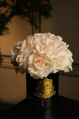Grand Rose Bouquet In Dark Glass - Blush (Pink Box With Gold Badge)