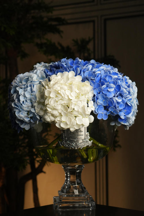 Provence Hydrangeas Bouquet Large - Mixed Blue With Silver Badge
