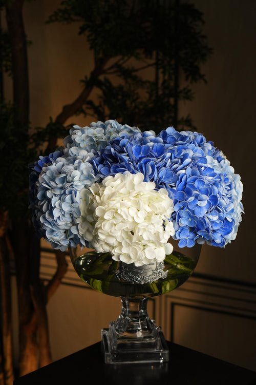 Provence Hydrangeas Bouquet Large - Mixed Blue With Silver Badge