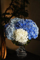 Provence Hydrangeas Bouquet Large - Mixed Blue With Silver Badge
