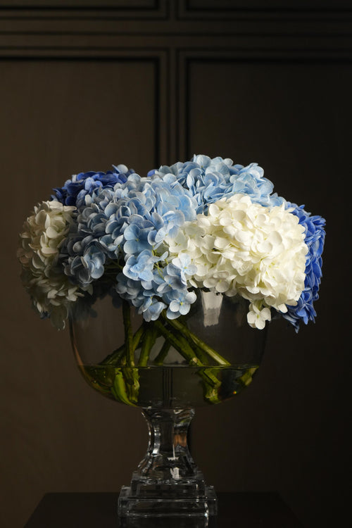 Provence Hydrangeas Bouquet Large - Mixed Blue With Silver Badge