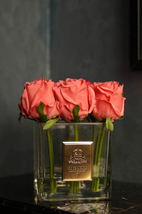 Couture Rose Buds In Clear Glass Gold - Peach