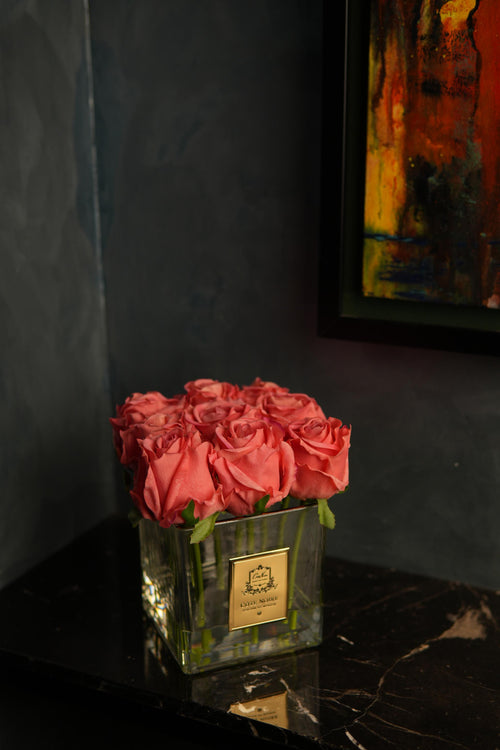Couture Rose Buds In Clear Glass Gold - Peach
