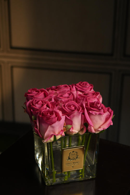 Couture Rose Buds In Clear Glass Gold - Magenta