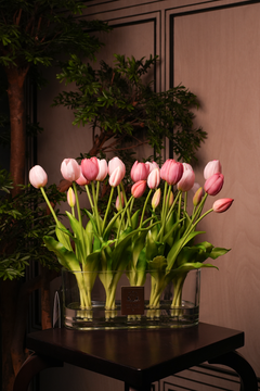 Blush Tulip Glass Arrangement