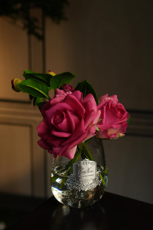 Tea Rose Bouquet In Clear Glass - Magenta