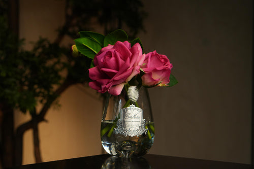 Tea Rose Bouquet In Clear Glass - Magenta