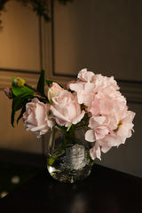 Tea Rose Bouquet In Clear Glass - Pink Hydrangea