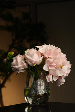 Tea Rose Bouquet In Clear Glass - Pink Hydrangea