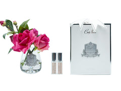 Tea Rose Bouquet In Clear Glass - Magenta