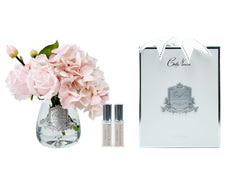 Tea Rose Bouquet In Clear Glass - Pink Hydrangea