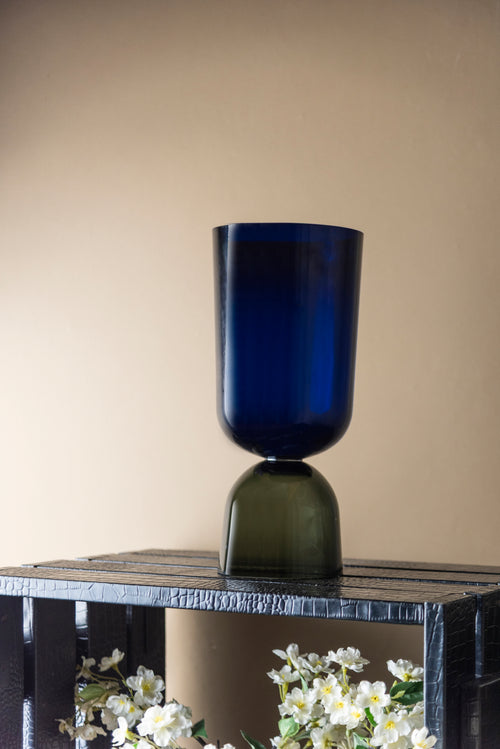 Gradient Blue-to-Smoke Glass Vase - Small