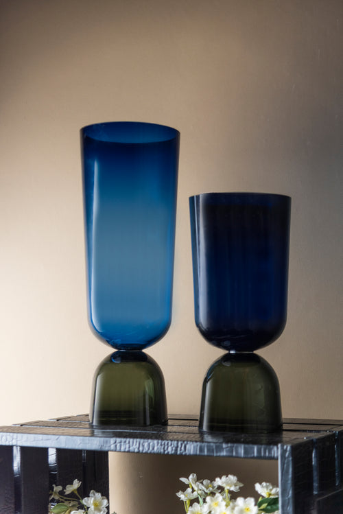 Gradient Blue-to-Smoke Glass Vase - Small