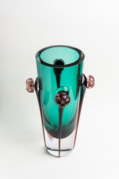 Emerald Blossom Glass Vase - Short