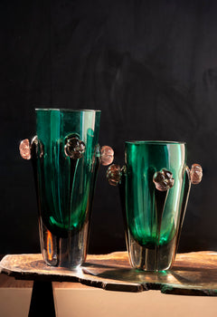 Emerald Blossom Glass Vase - Short