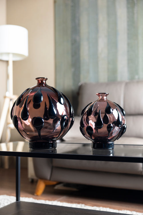 Obsidian Bloom Teardrop Art Glass Vase - Large