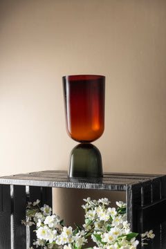 Gradient Red-to-Smoke Handblown Glass Vase- Small