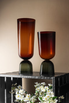 Gradient Red-to-Smoke Handblown Glass Vase- Small