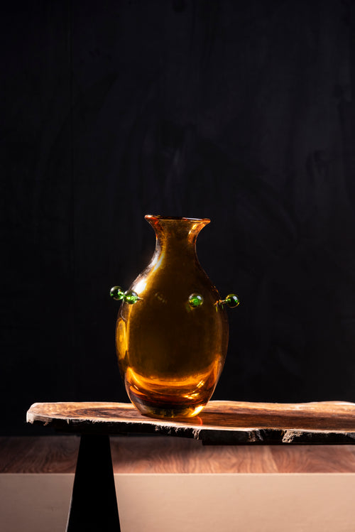 Amber Blossom Bud Glass Vase - Tall