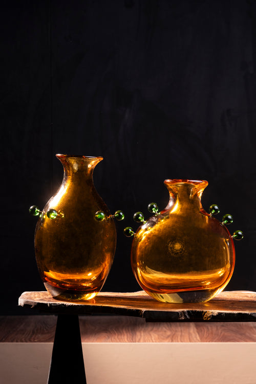 Amber Blossom Bud Glass Vase - Tall